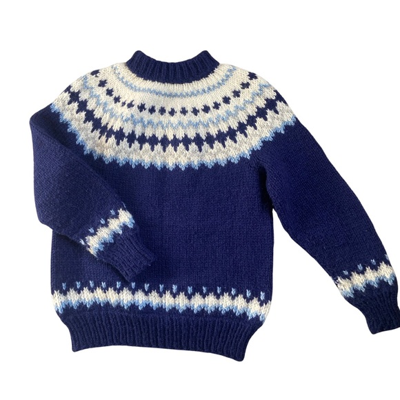 Sweaters - Blue and White Hand Knit Sweater